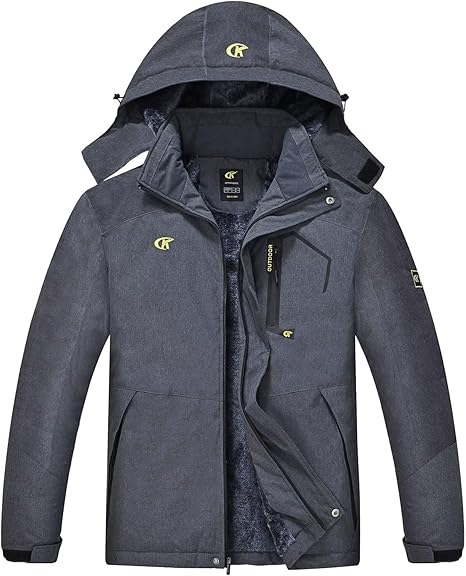 Graue Herren-Winterjacke mit Kapuze, wasserdicht, winddicht, Outdoor-Bekleidung.