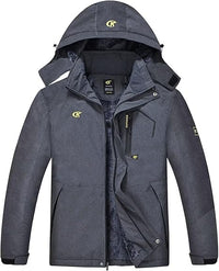 Graue Herren-Winterjacke mit Kapuze, wasserdicht, winddicht, Outdoor-Bekleidung.
