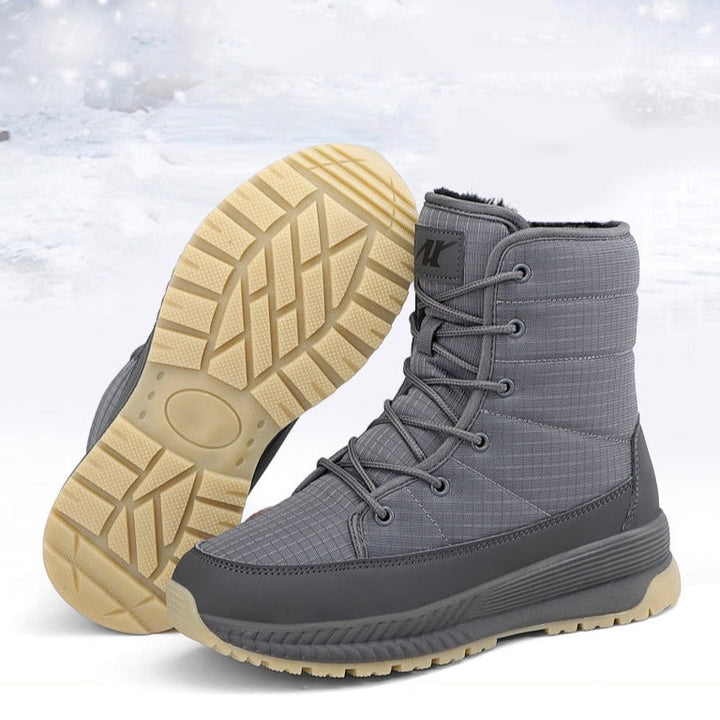 Graue Winterstiefel für Herren, wasserdicht, rutschfeste Sohle, warm gefüttert.