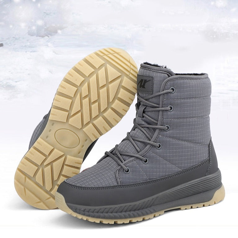 Graue Winterstiefel für Herren, wasserdicht, rutschfeste Sohle, warm gefüttert.
