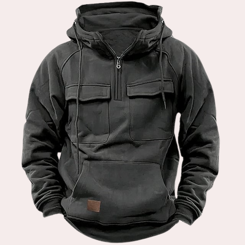 Grauer Hoodie mit Kapuze, Reißverschluss und Kängurutasche, Unisex, Baumwolle, Freizeitmode.