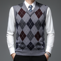 Männer-Pullover Weste, grau, Argyle-Muster, V-Ausschnitt, Business-Look, Baumwolle, elegant.