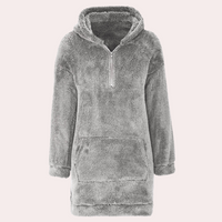 Grauer Damen-Fleece-Hoodie mit Reißverschluss, kuschelig, warm, ideal für kalte Tage.