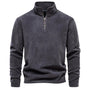 Grauer Fleece-Pullover mit Reißverschluss, Herrenmode, warm, bequem, Winterbekleidung.