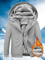 Grauer Herren-Wintermantel mit Kapuze, Fleece-Innenfutter, warm, modisch, Outdoor-Bekleidung.