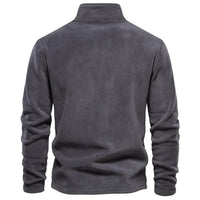 Graue Fleecejacke Herren, langärmelig, warm, Outdoor-Bekleidung, Rückansicht.