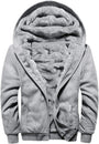 Grauer Herren Hoodie mit Plüschfutter, Reißverschluss, Kapuze, warm, Wintermode.