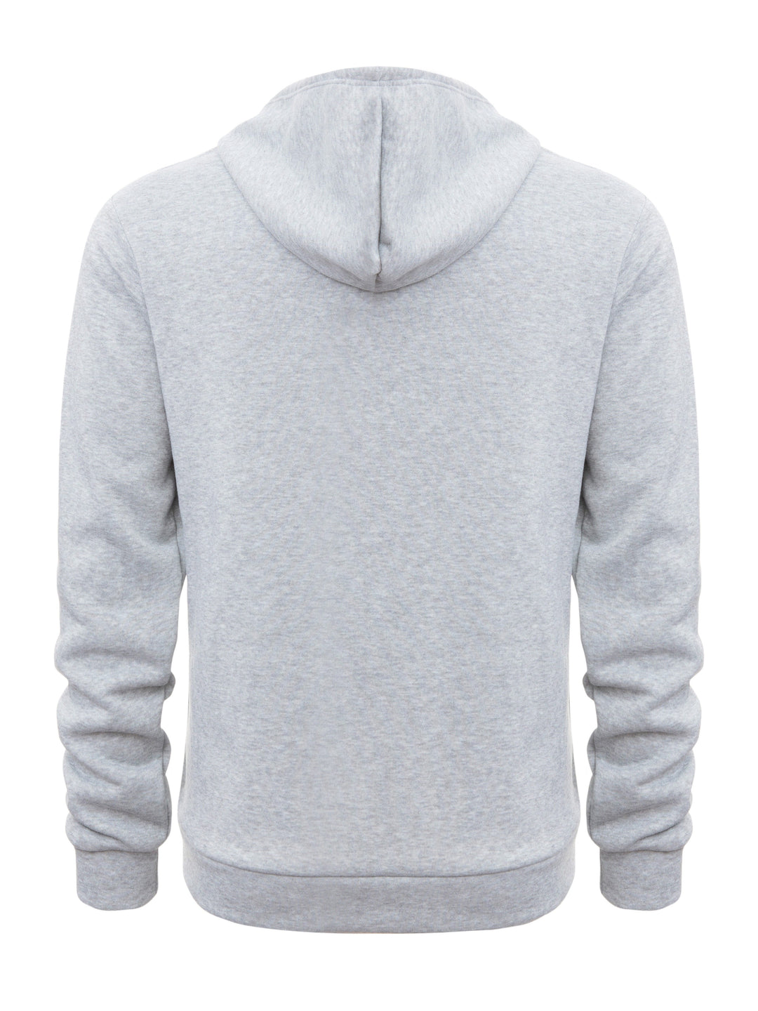 Grauer Kapuzenpullover aus Baumwolle, Rückansicht, Unisex, bequem, lässig, modisch.