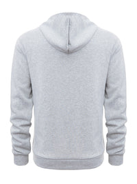 Grauer Kapuzenpullover aus Baumwolle, Rückansicht, Unisex, bequem, lässig, modisch.