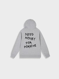 Grauer Hoodie mit Kapuze, Aufschrift "Need Money for Porsche", Baumwolle, Unisex, modisch.