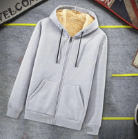 Grauer Kapuzenpullover mit Reißverschluss, Fleece-Innenfutter, Herrenmode, Winterbekleidung.