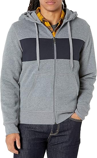 Grauer Herren-Kapuzenpullover mit Reißverschluss, zweifarbig, Baumwolle, Freizeitmode.