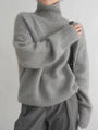 Damen Kaschmir Rollkragenpullover, grau, Herbst Winter 2023, locker, warm, modisch.