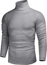 Grauer Rollkragenpullover Herren, langärmelig, Baumwolle, modisch, bequem, Herbstmode.