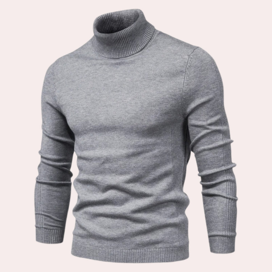 Grauer Rollkragenpullover Herren, Strick, Langarm, modisch, warm, Wintermode.
