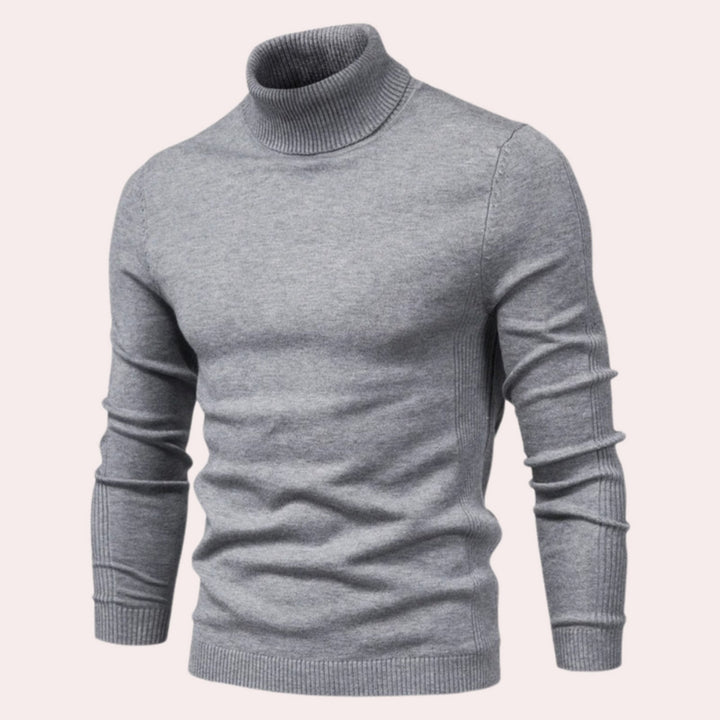 Grauer Rollkragenpullover Herren, Strick, Langarm, modisch, warm, Wintermode.