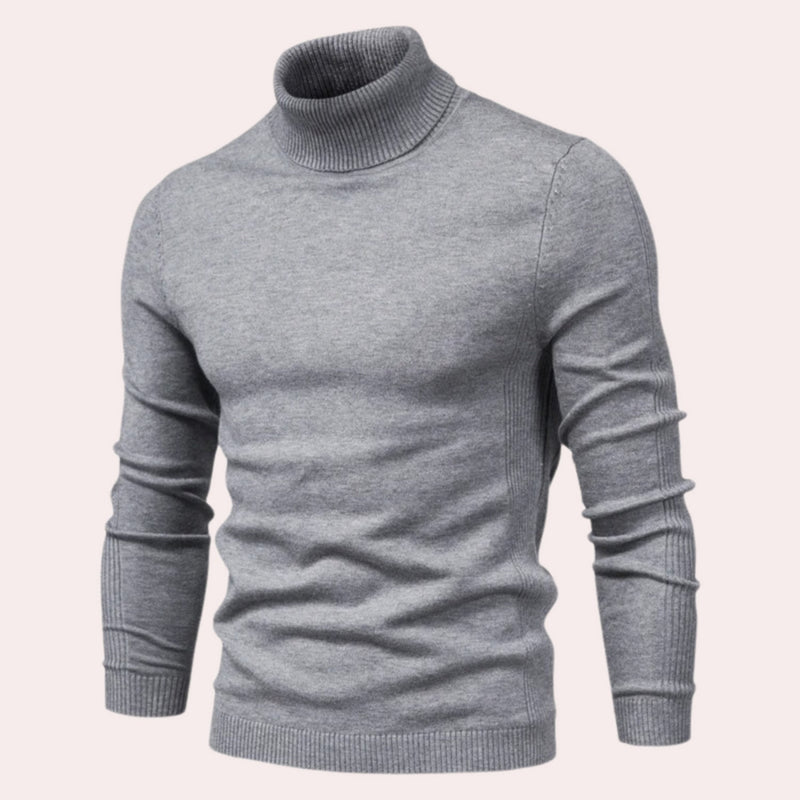 Grauer Rollkragenpullover Herren, Strick, Langarm, modisch, warm, Wintermode.
