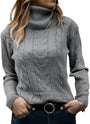 Grauer Rollkragenpullover Damen, Zopfmuster, Strick, warm, modisch, Wintermode, Freizeitkleidung.