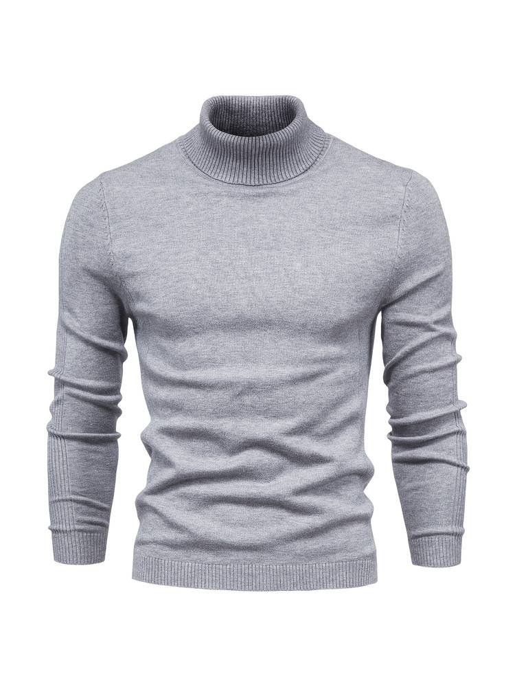 Grauer Rollkragenpullover Herren, Strick, Langarm, modisch, warm, Wintermode.
