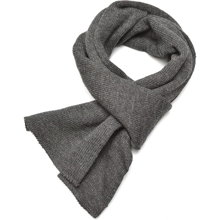 Grauer Wollschal, warm und weich, ideal für Herbst und Winter, modisches Accessoire.