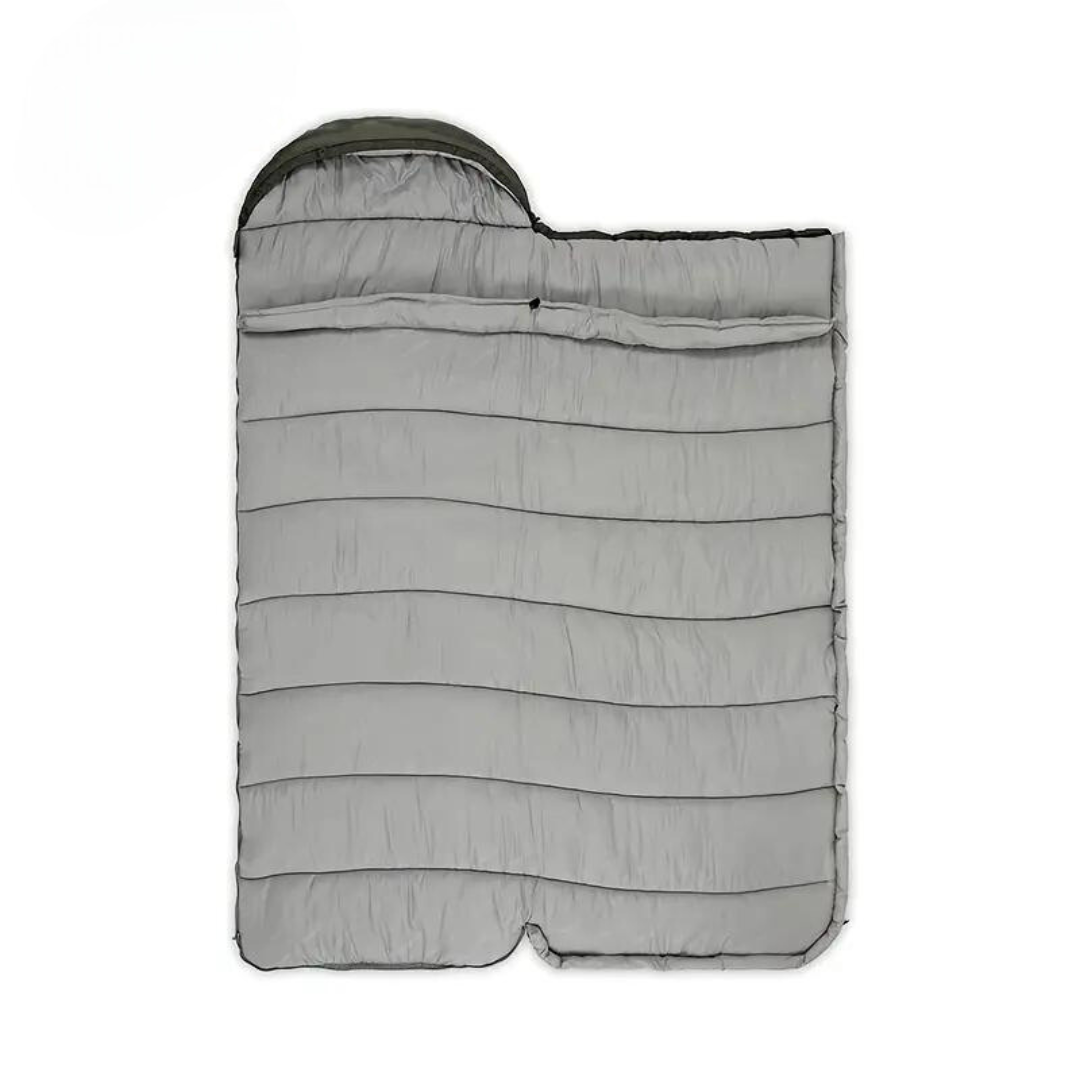 Grauer Doppelschlafsack, rechteckig, isoliert, Camping, Outdoor, leicht, warm, reißfest.