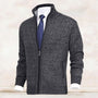Grauer Herren-Strickjacke mit Reißverschluss, elegantes Design, ideal für Business-Outfits.