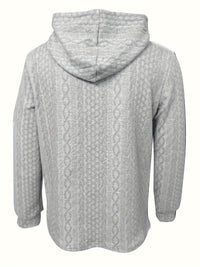 Grauer Kapuzenpullover mit Zopfmuster, langärmelig, weiches Material, modisch, bequem.