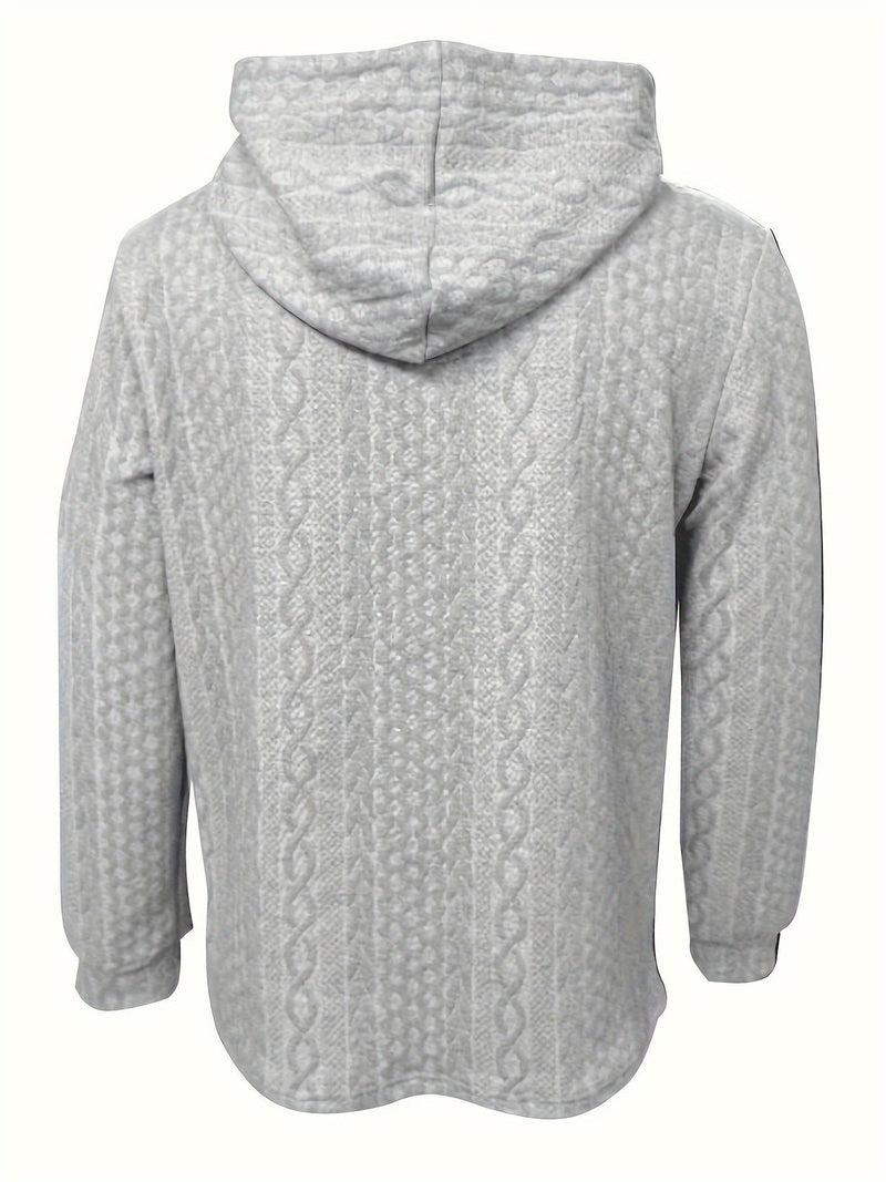 Grauer Kapuzenpullover mit Zopfmuster, langärmelig, weiches Material, modisch, bequem.