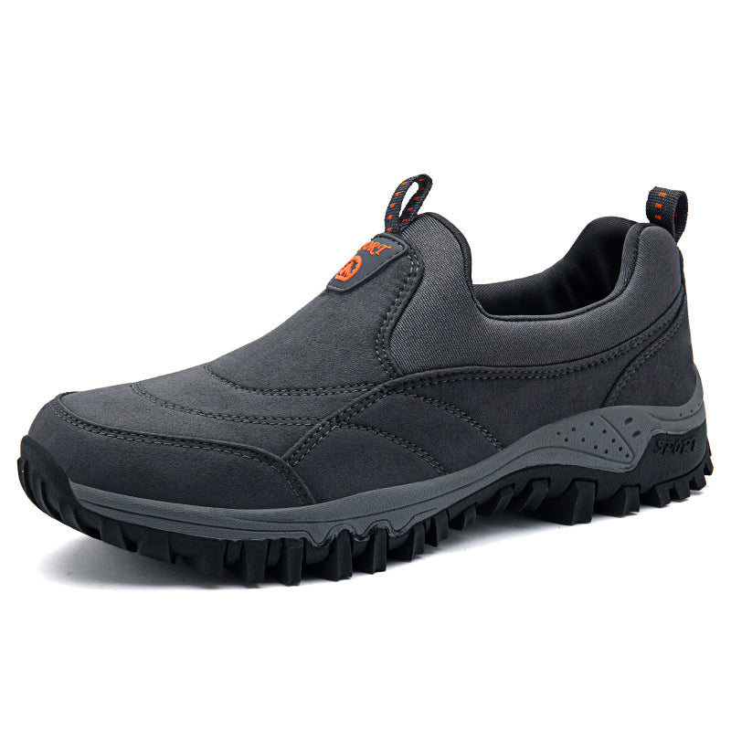 Grauer Wanderschuh Herren, rutschfeste Sohle, atmungsaktiv, Outdoor, Trekking, robust.