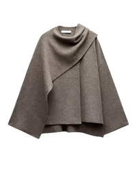 Grauer Damen-Poncho aus Wolle, elegantes Design, Herbstmode, warm und stilvoll.