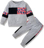 Graues Kinder-Sweatshirt-Set mit Leopardenmuster, Baumwolle, bequem, modisch.