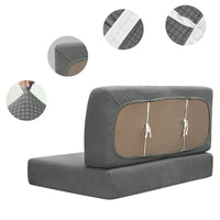 Graues Klappsofa mit abnehmbarem Bezug, ideal für Wohnzimmer, modernes Design, platzsparend.