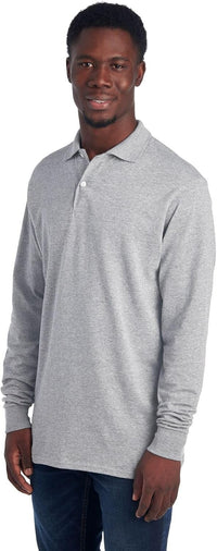 Graues Langarm-Poloshirt für Herren, Baumwolle, klassischer Stil, Freizeitmode.