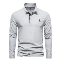 Graues Langarm-Poloshirt für Herren, Baumwolle, elegantes Design, Freizeitmode.
