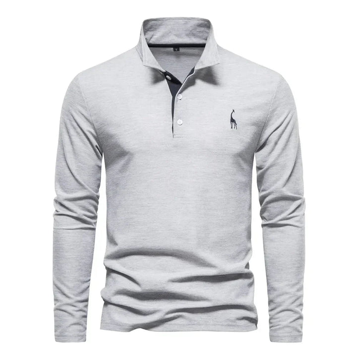 Graues Langarm-Poloshirt für Herren, Baumwolle, elegantes Design, Freizeitmode.