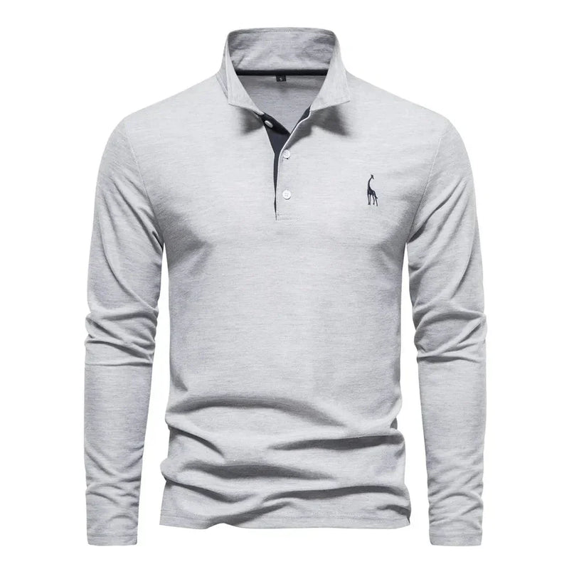 Graues Langarm-Poloshirt für Herren, Baumwolle, elegantes Design, Freizeitmode.