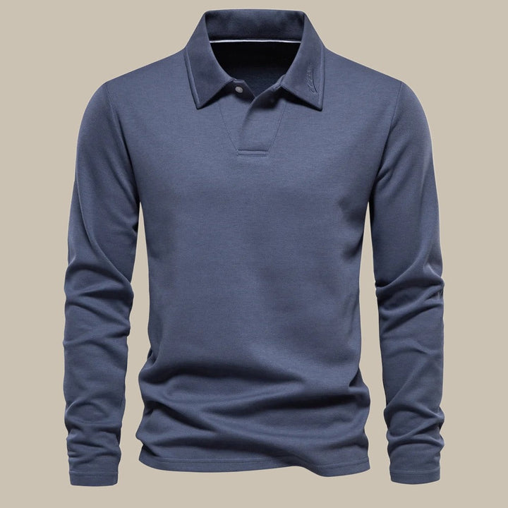 Graues Langarm-Poloshirt für Herren, Baumwolle, klassischer Kragen, Freizeitmode.