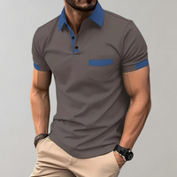 Dunkelgraues Herren-Poloshirt mit blauen Akzenten, Kurzarm, modisch, elegant.