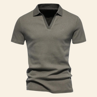 Graues Herren-Poloshirt aus Baumwolle, kurzärmelig, klassischer Kragen, Freizeitmode.