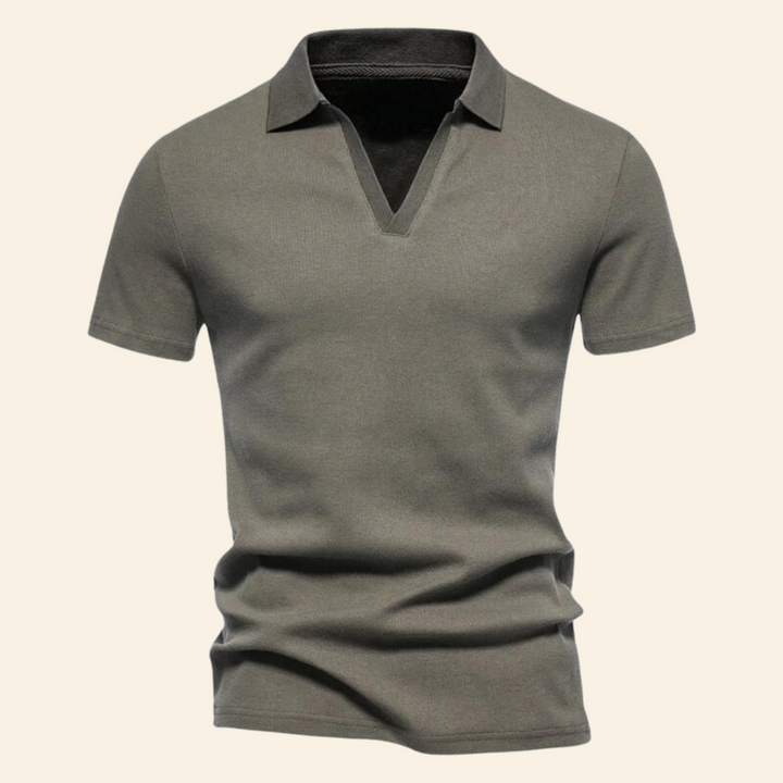 Graues Herren-Poloshirt aus Baumwolle, kurzärmelig, klassischer Kragen, Freizeitmode.