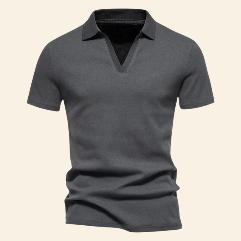 Graues Herren-Poloshirt aus Baumwolle, kurzärmelig, klassischer Kragen, Freizeitmode.