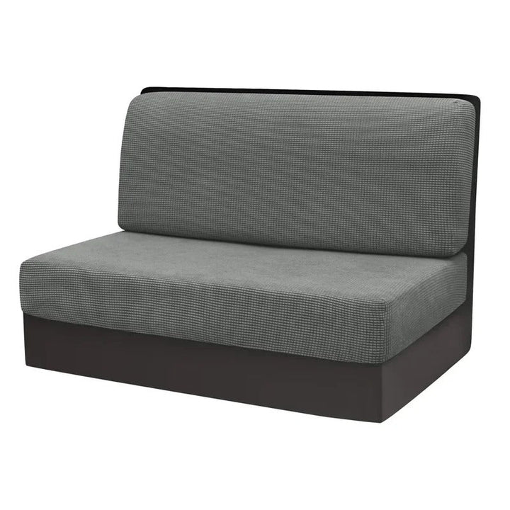Graues Sofa mit schwarzem Holzrahmen, modernes Design, Polstermöbel für Wohnzimmer.