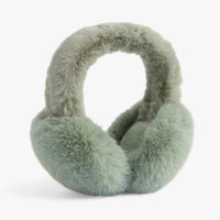 Grüne flauschige Ohrenschützer, Winteraccessoire, warm, modisch, Kunstpelz.