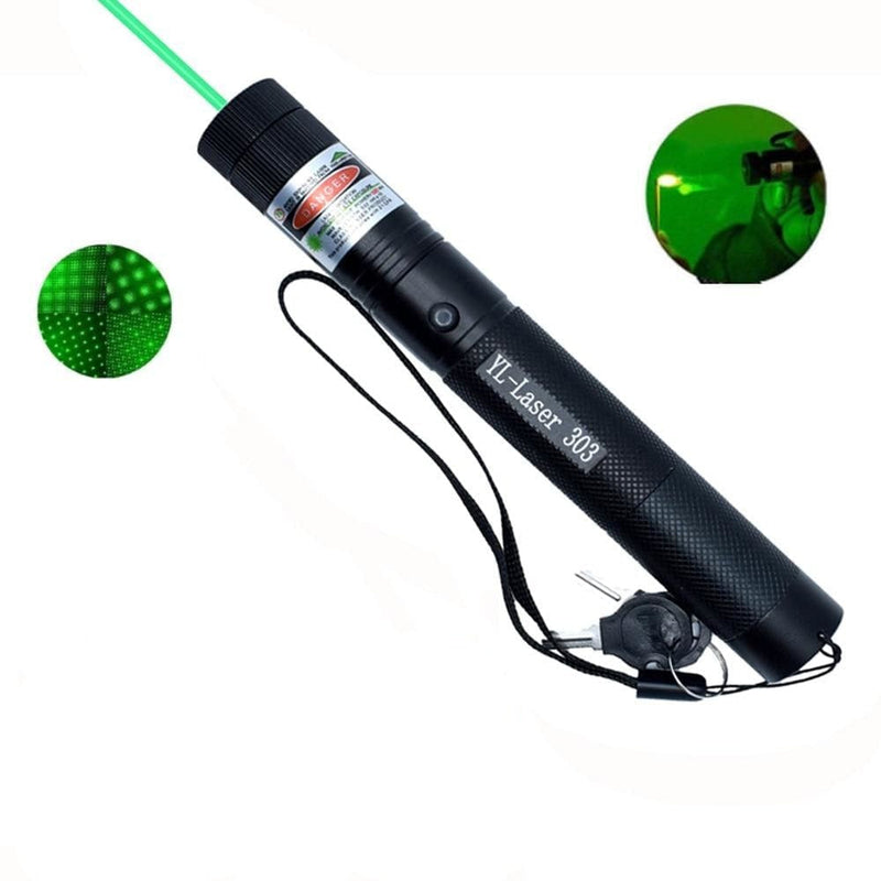 Hochleistungs-Laserpointer 303, grün, mit Schlüssel, Batteriefach, ideal für Präsentationen.