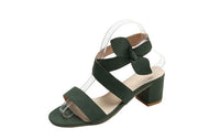 Grüner Damen-Sandalette mit Blockabsatz, Riemen und Schleifendetail, elegant und modern.