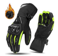 Schwarze und neon-grüne Motorradhandschuhe, wasserdicht, mit Knöchelschutz, für Winter.
