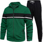 Grüner Trainingsanzug Herren, Reißverschlussjacke, schwarze Hose, Sportbekleidung Set.