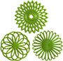 Drei grüne Silikon-Topfuntersetzer, hitzebeständig, rutschfest, Blumenmuster.