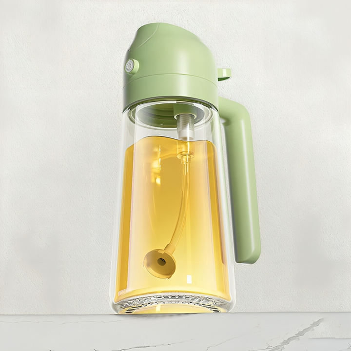 Grüner Wasserkrug aus Glas mit Filter, ideal für kalte Getränke, modernes Design.