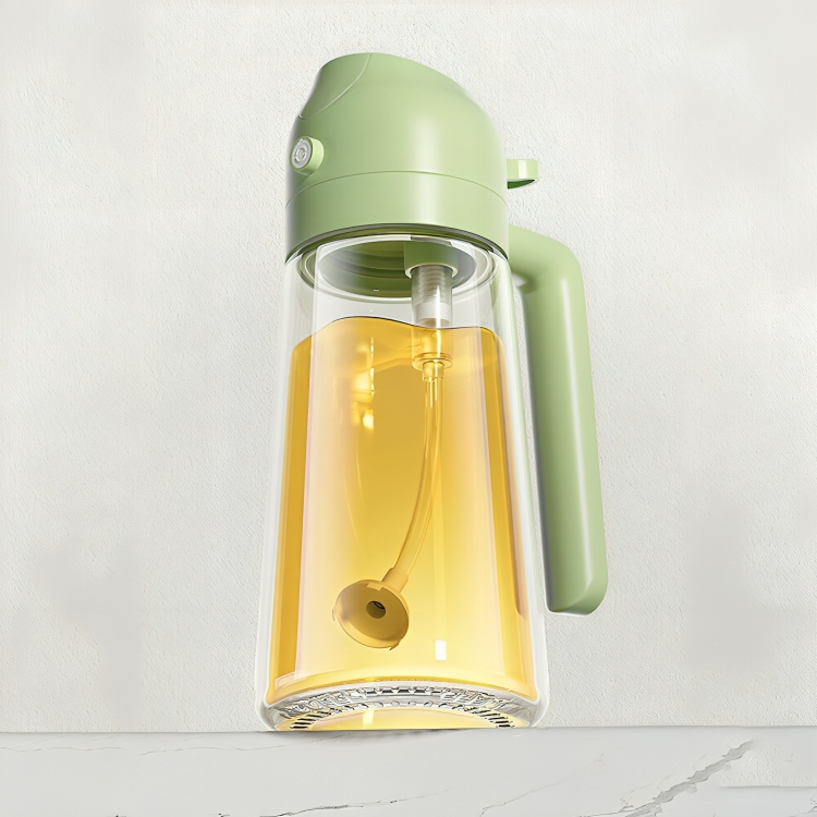 Grüner Wasserkrug aus Glas mit Filter, ideal für kalte Getränke, modernes Design.